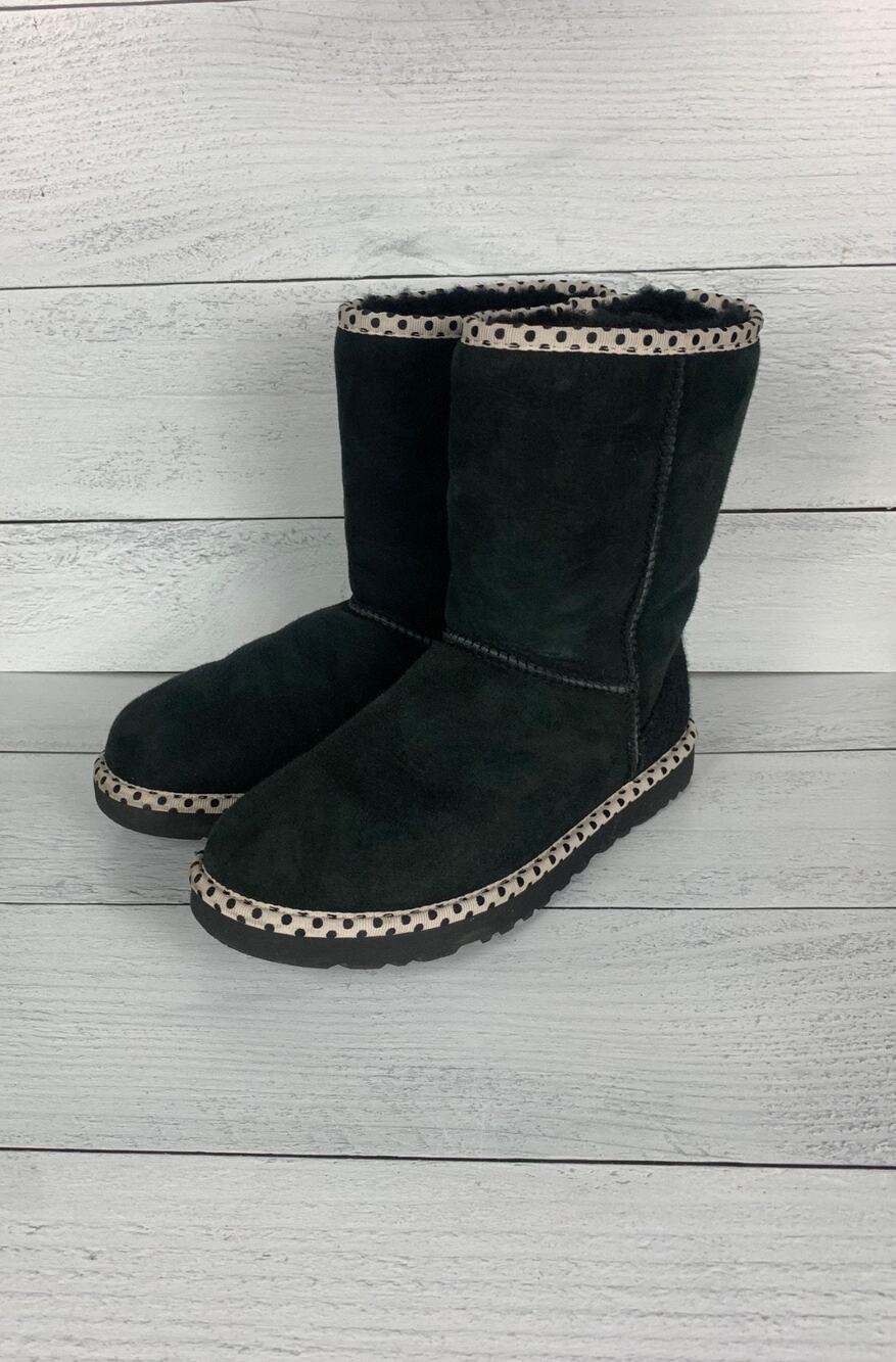 UGG Australia Women's 8 Classic Black Cream Polka Dot 78 Shearling Lined Boots